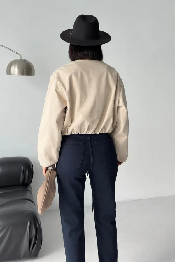 Cropped Zip-Up Jacket 6198-65-(S-L-3) Stone