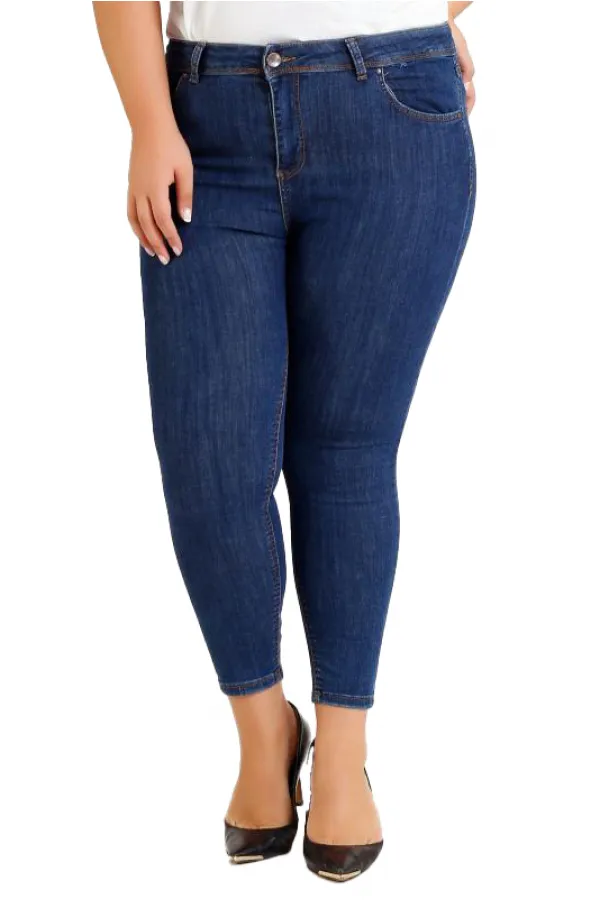 High Waisted Skinny Full Length Jean  515-17-(48-54) Slubbed Navy Blue