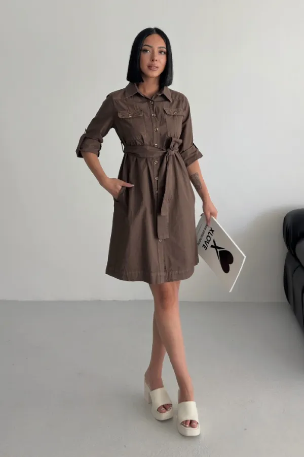 Düğmeli Uzun Gömlek Elbise 6102-78-(S-XL)