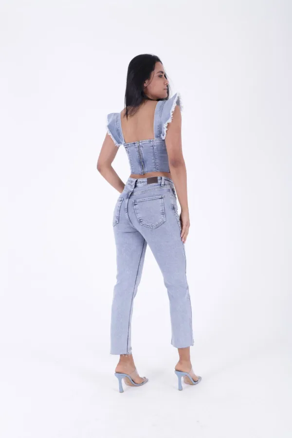 Taşlı Mom Fit Kot Pantolon  7023-08-(27-32)
