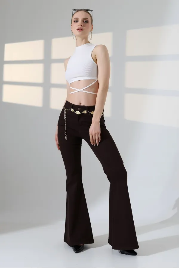 Wide Leg Flared Jean 7067-78-(27-32) Brown