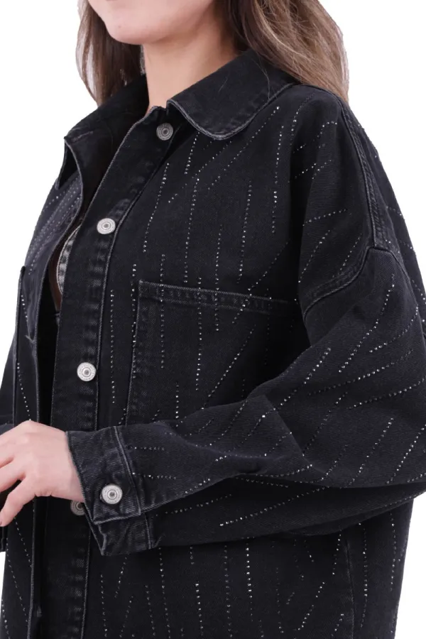Taşlı Oversize Kot Gömlek  6006-23-(STD-4)