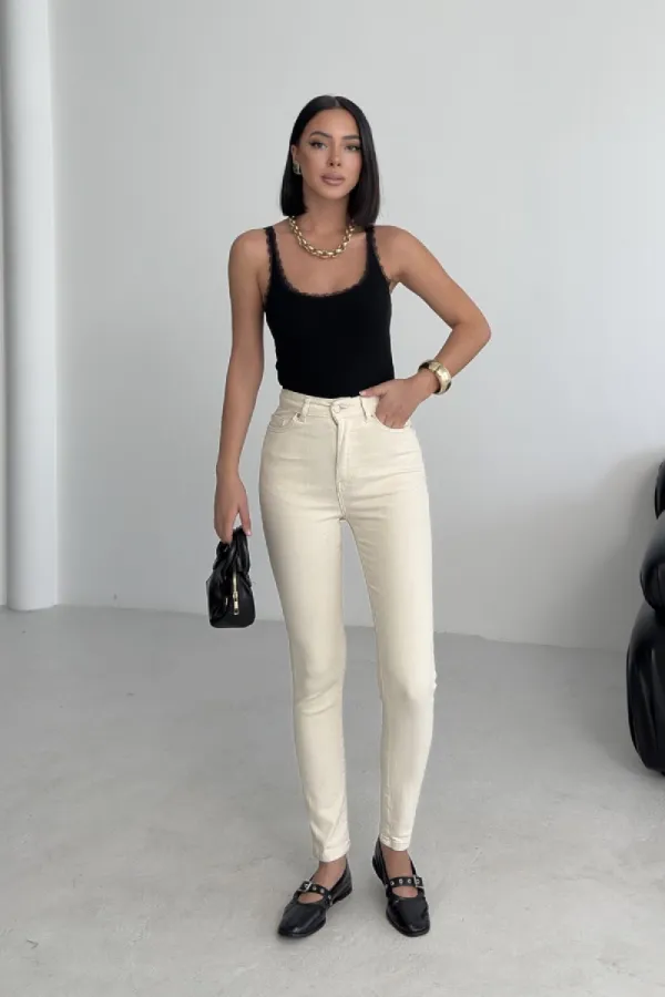 High Waisted Ankle Length Skinny Jean 815-80-(26-31) Natural