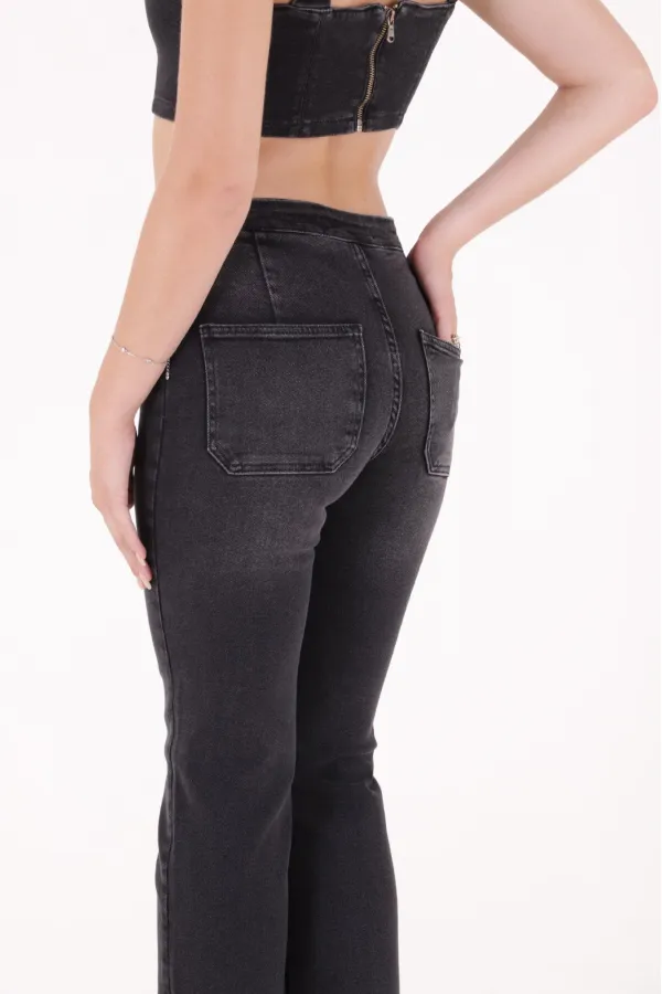 Cepsiz Pensli Bol Paça Kot Pantolon  1730-03-(28-33)