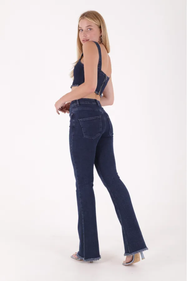 Püsküllü Paçalı Flare Kot Pantolon  1848-26-(S-L-6)