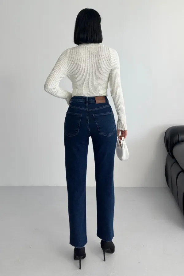 Şerit Taşlı Mom Fit Kot Pantolon 7110-26-(26-31)