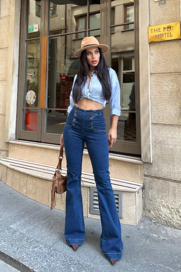 Jeans Eight Buttons in Front 7094-26-(27-32) Regular Dark Blue