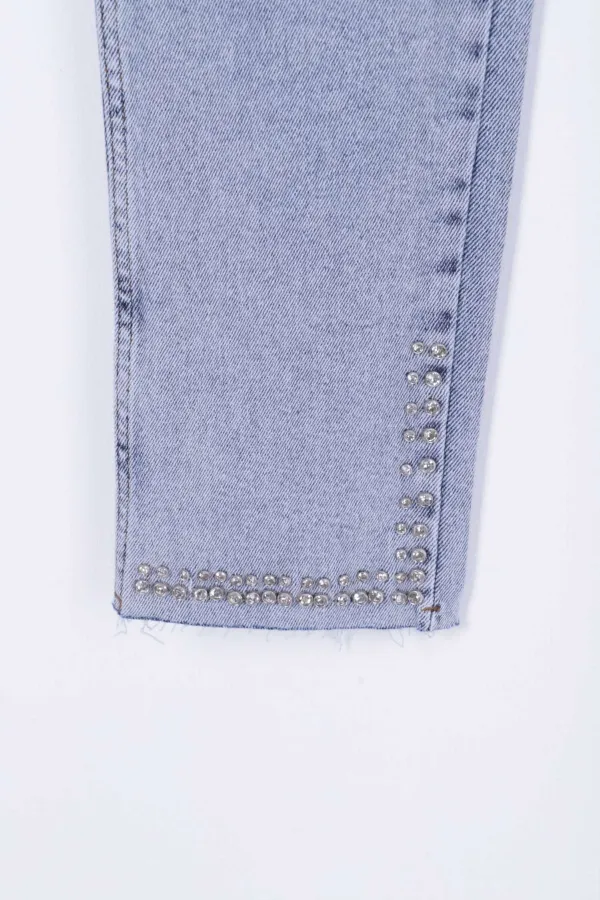 Taşlı Mom Fit Kot Pantolon  7023-08-(27-32)