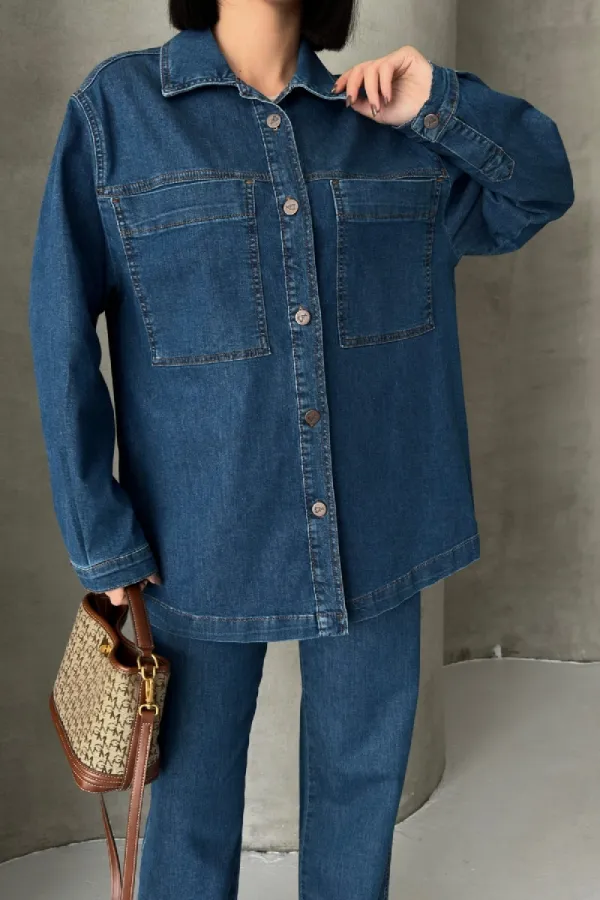 Denim Shirt with Pockets 6097-26-(S+L+3) Regular Dark Blue