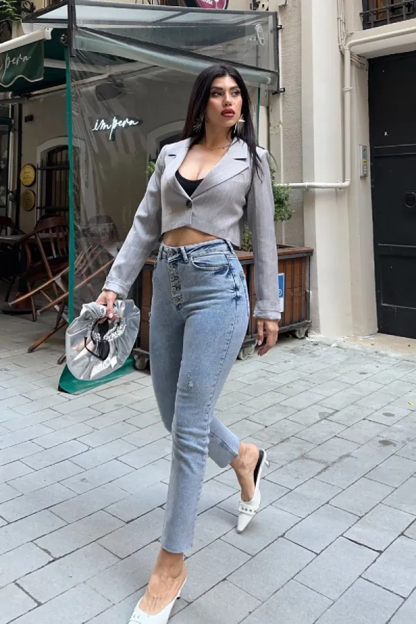 5 Düğmeli Mom Fit Kot Pantolon 745-08-(26-28)