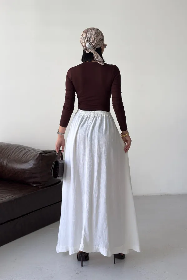 Elasticated Long Skirt HS131-51-(S-L-3) Cream White