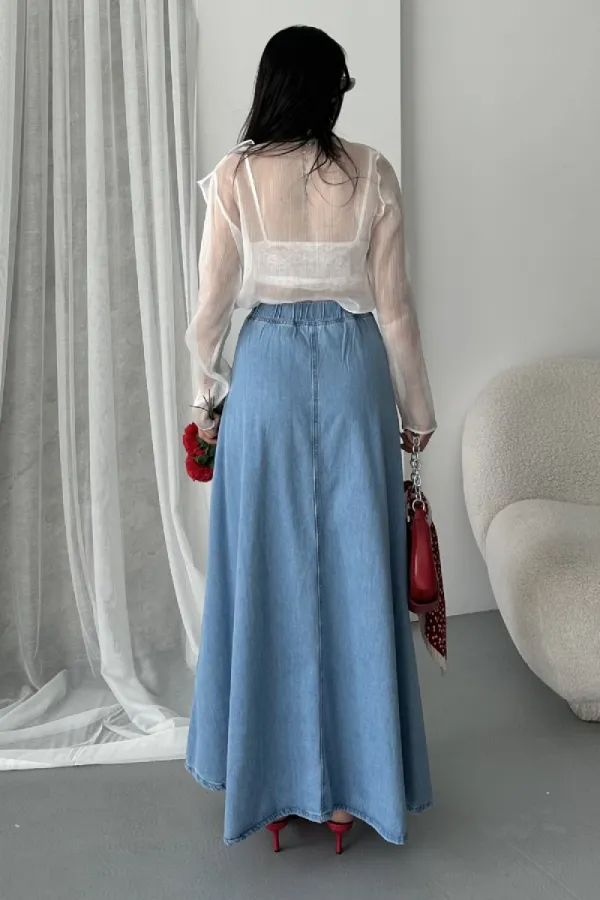 Ruffled Long Skirt 1069-25-(36-44) Middle Blue