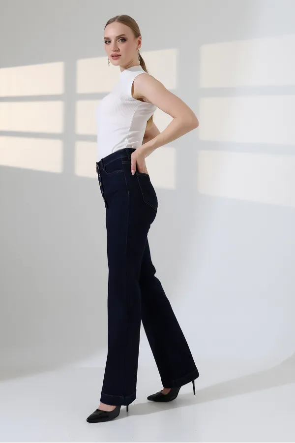 Düğme Detaylı Boru Paça Kot Pantolon 7170-17-(27-32)