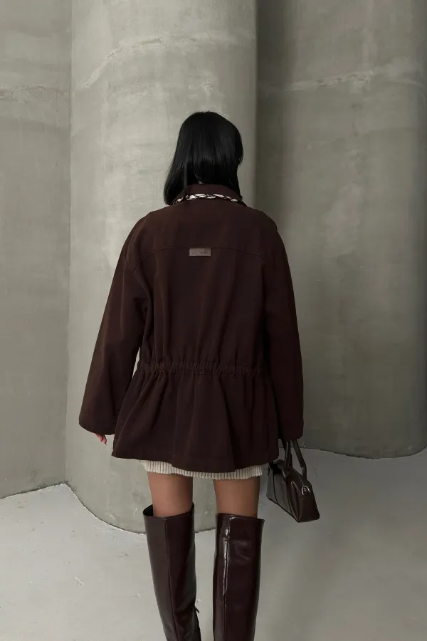 Denim Jacket with Waist Detail 6145-78-(S-L-3) Brown