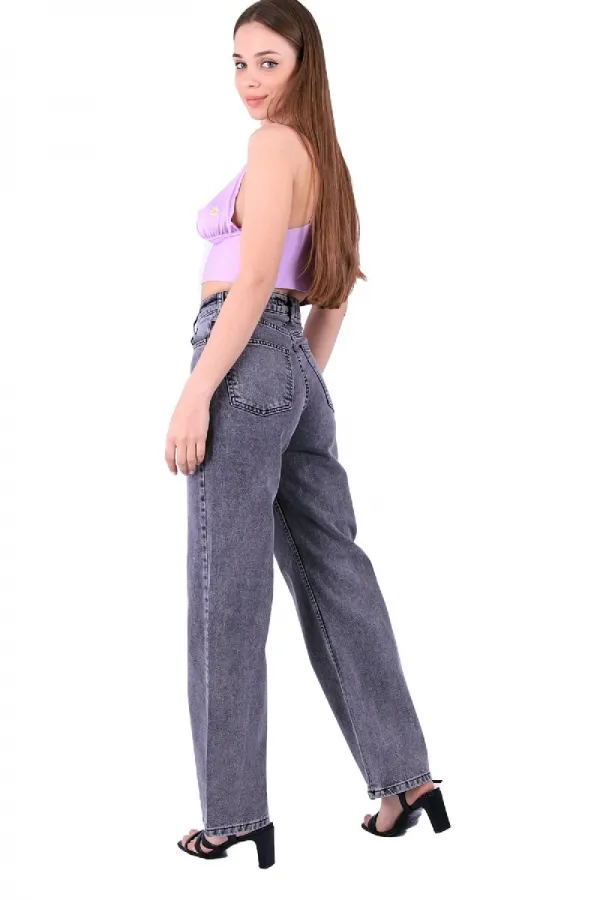 Wide Leg High Waisted Relaxed Jean  718-40-(28-33) Light Grey - Snow