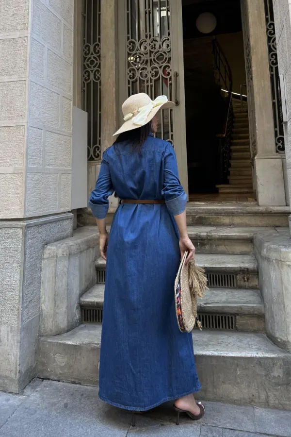 Düğmeli Uzun Elbise 3039-26-(S-XL) Düğmeli Uzun Elbise 3039-26-(S-XL)