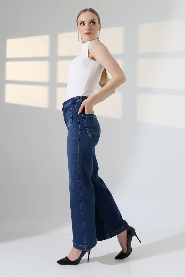 Front Pocket Detailed Jean  7079-01-(30-36) Dark Blue Denim