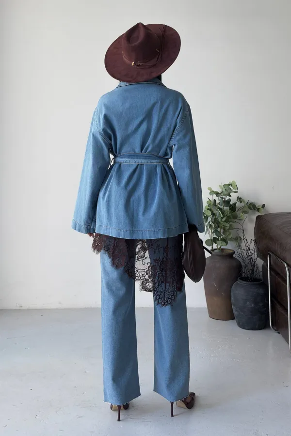 Belted Oversize Shirt 6250-15-(S-L-3) Light Blue Denim