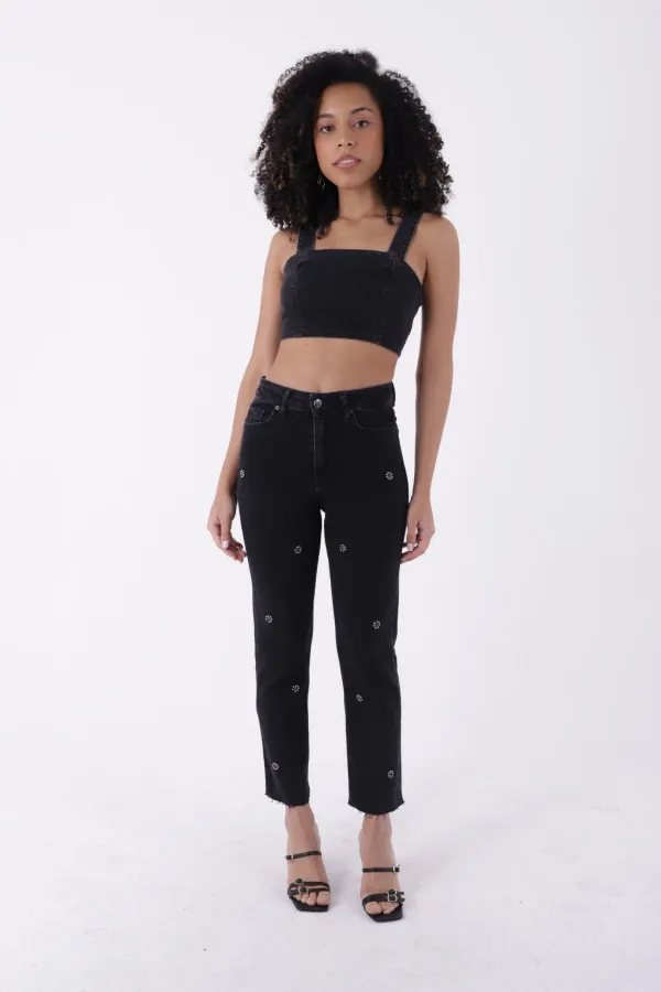 Taşlı Mom Fit Kot Pantolon  7023-08-(32-36)