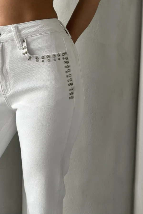 Taşlı Mom Fit Kot Pantolon 7023-50-(26-31)