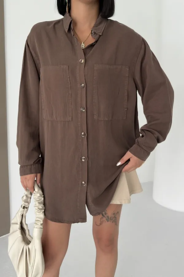 Uzun Tunik Keten Gömlek  HS611-78-(S-XL)