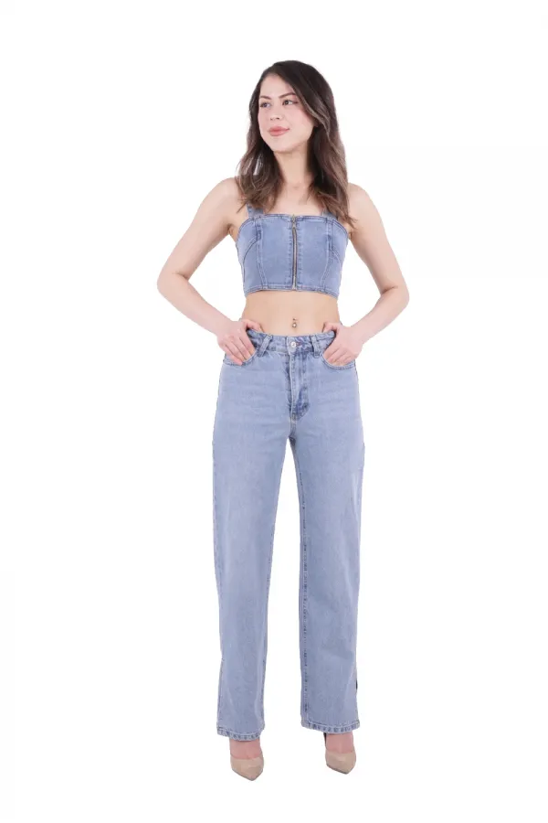 Paçası Yırtmaçlı Boru Paça Relax Kot Pantolon 931-15-(27-32) Paçası Yırtmaçlı Boru Paça Relax Kot Pantolon 931-15-(27-32)