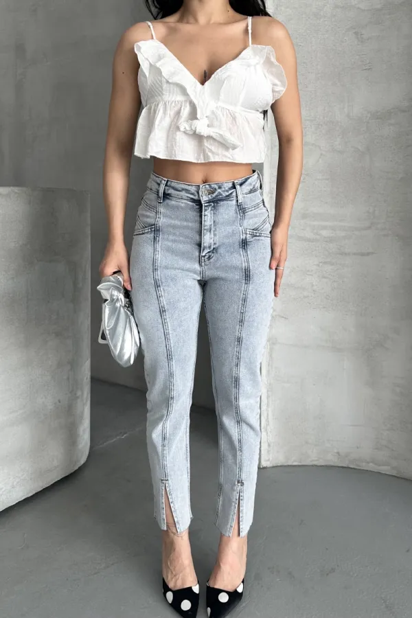 Patchwork Front Slit Trousers 1743-08-(26-28)