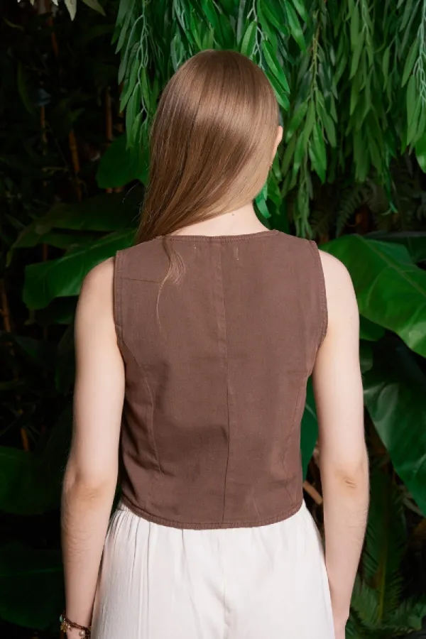Linen Vest with Buttons HS603-78-(S-XL) Brown