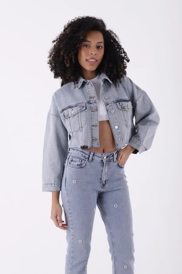 Kısa Oversize Kot Ceket 651-08-(S-L-5) Kısa Oversize Kot Ceket 651-08-(S-L-5)