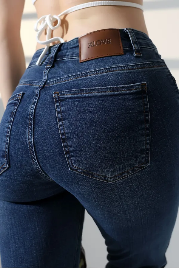 High Waisted and Flared Leg Skinny Jean  867-01-(30-36) Dark Blue Denim
