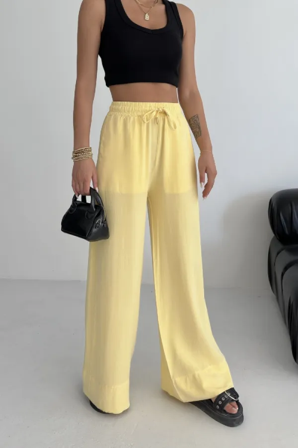 Paça Detaylı Lastikli Keten Pantolon  HS700-93-(S-XL)