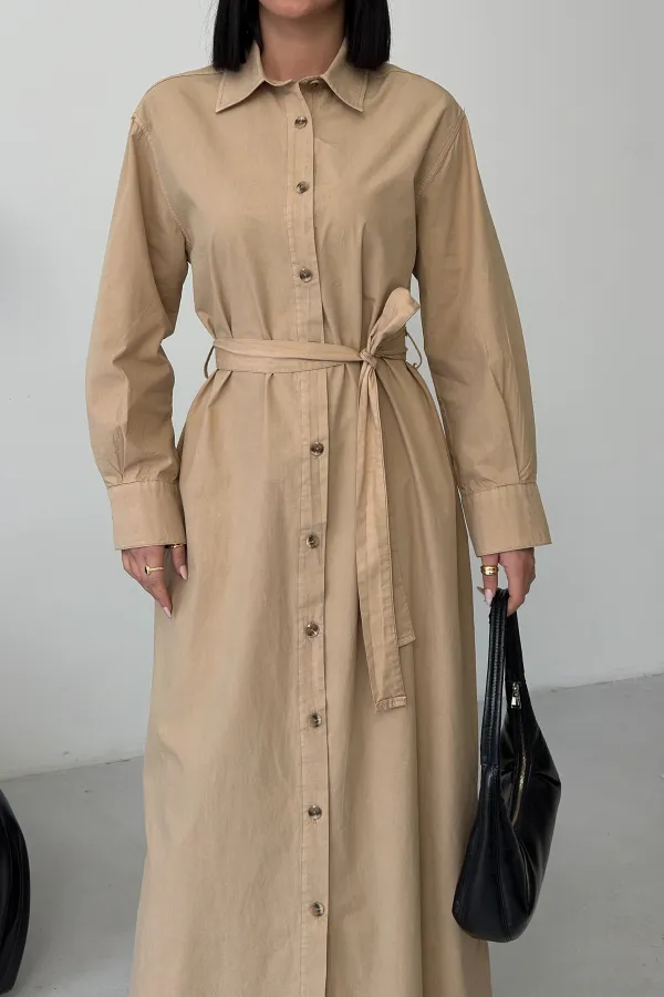 Düğmeli Klasik Uzun Kot Elbise  3034-70-(S+L+3)