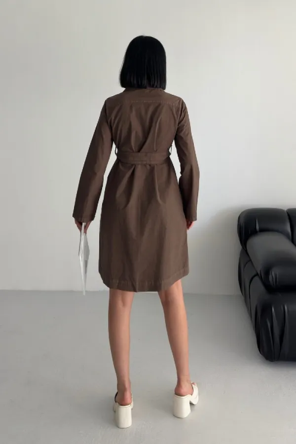 Düğmeli Uzun Gömlek Elbise 6102-78-(S-XL)