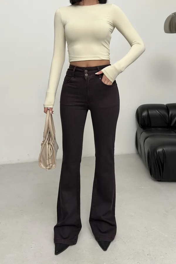 Stitched Hems Wide Leg Relaxed Jean  7026-82-(28-33) Maroon