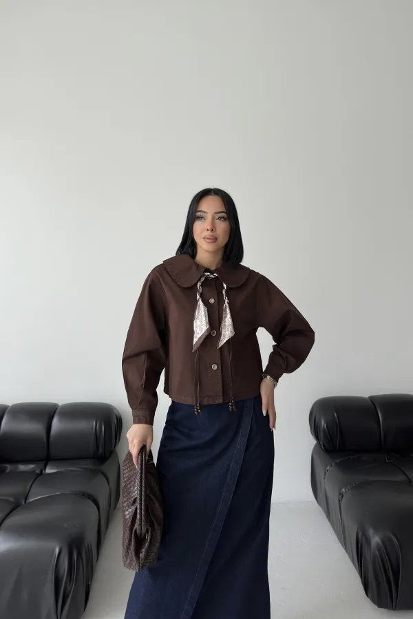 Baby Collar Denim Shirt 6095-78-(S-XL) Brown Baby Collar Denim Shirt 6095-78-(S-XL) Brown