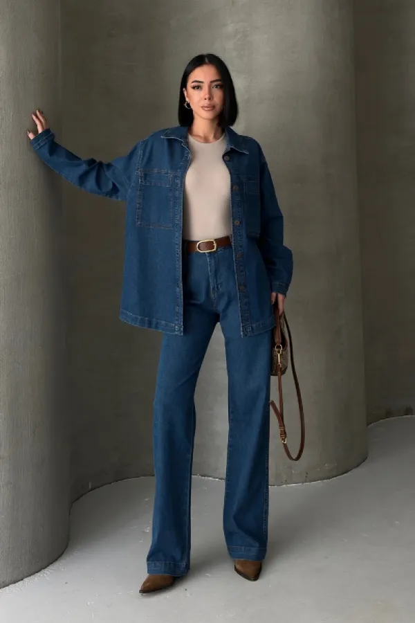 Denim Shirt with Pockets 6097-26-(S+L+3) Regular Dark Blue