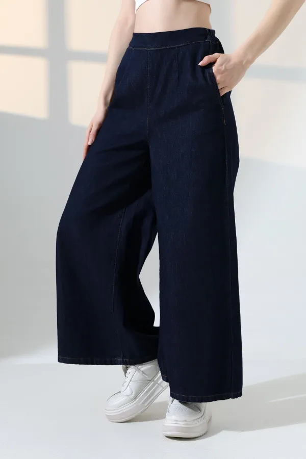 Elasticated Waist Wide Leg Jean  7120-17-(36-42-6) Slubbed Navy Blue