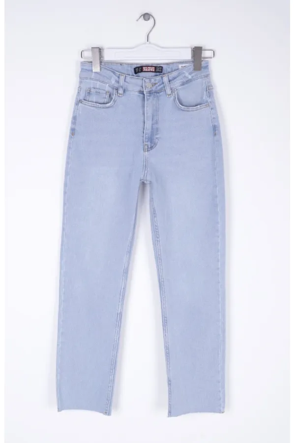 Fringe Ending High Waisted Mom Fit Jean  764-42-(32-36) Ice Blue - Tinted