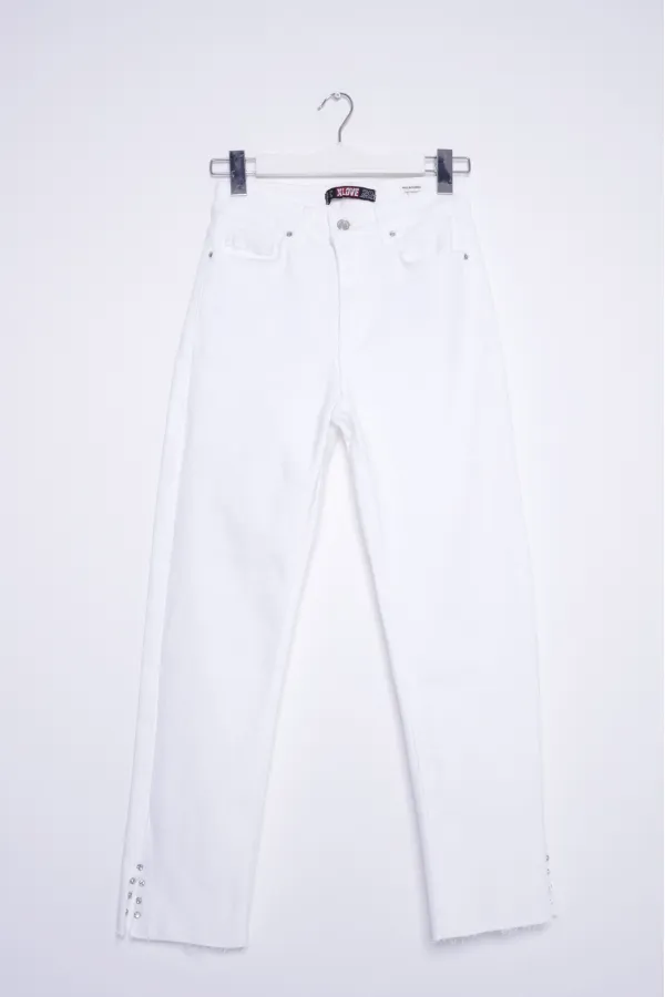 Yanı Yırtmaçlı Flare Paça Mom Kot Pantolon  1774-50-(26-31)