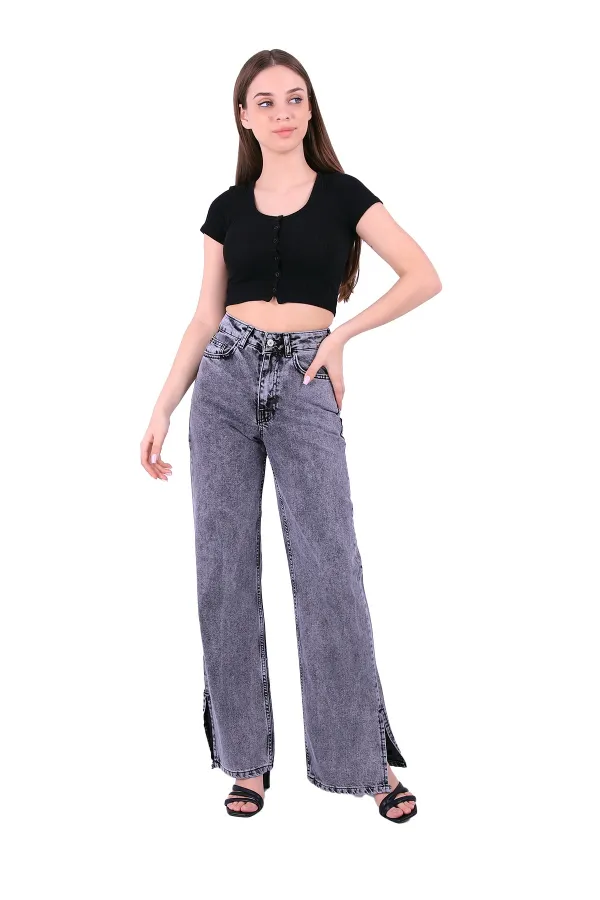 Paçası Yırtmaçlı Mom Fit Kot Pantolon  1732-40-(26-31)
