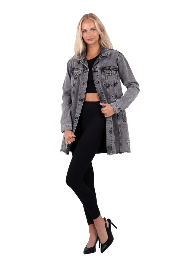 Fringe Finish Boyfriend Denim Jacket 679-03-(S-XL-6) Anthracite Denim Fringe Finish Boyfriend Denim Jacket 679-03-(S-XL-6) Anthracite Denim