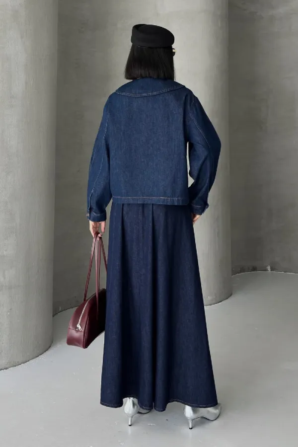 Baby Collar Denim Shirt 6095-17-(S-L-3) Slubbed Navy Blue