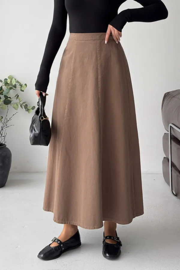 Ruffled Long Skirt with Elasticated Waist  1063-72-(36-44) Soil