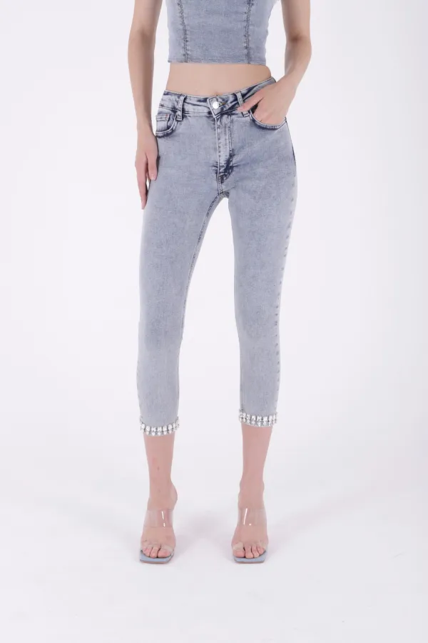 Paçası Taşlı Skinny Kot Pantolon 7037-08-(26-31) Paçası Taşlı Skinny Kot Pantolon 7037-08-(26-31)
