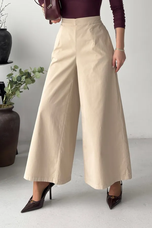 Elasticated Waist Wide Leg Jean  7120-65-(36-42-6) Stone