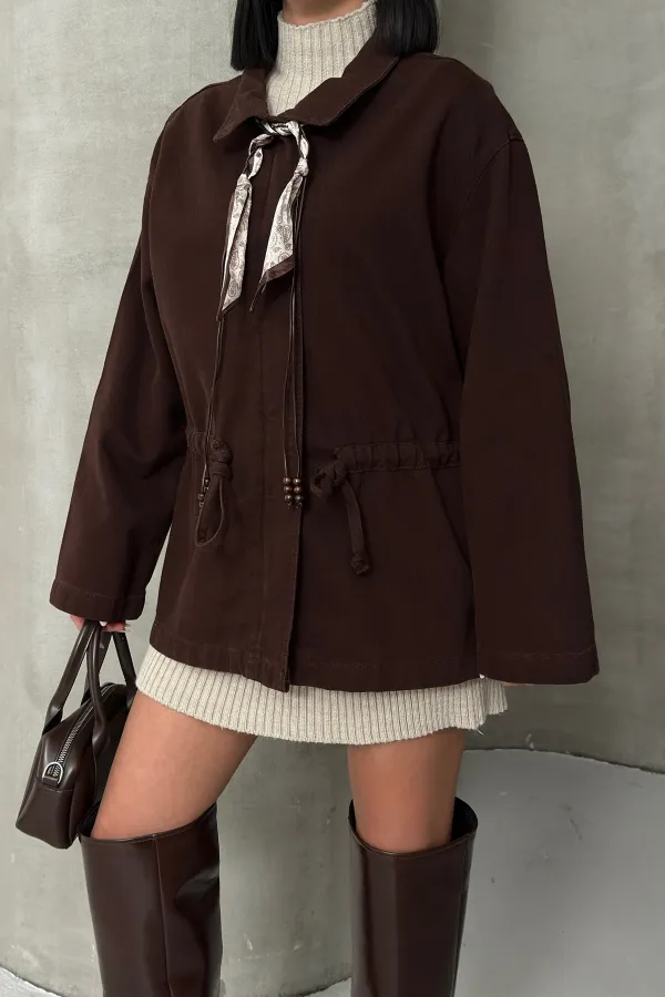 Denim Jacket with Waist Detail 6145-78-(S-L-3) Brown