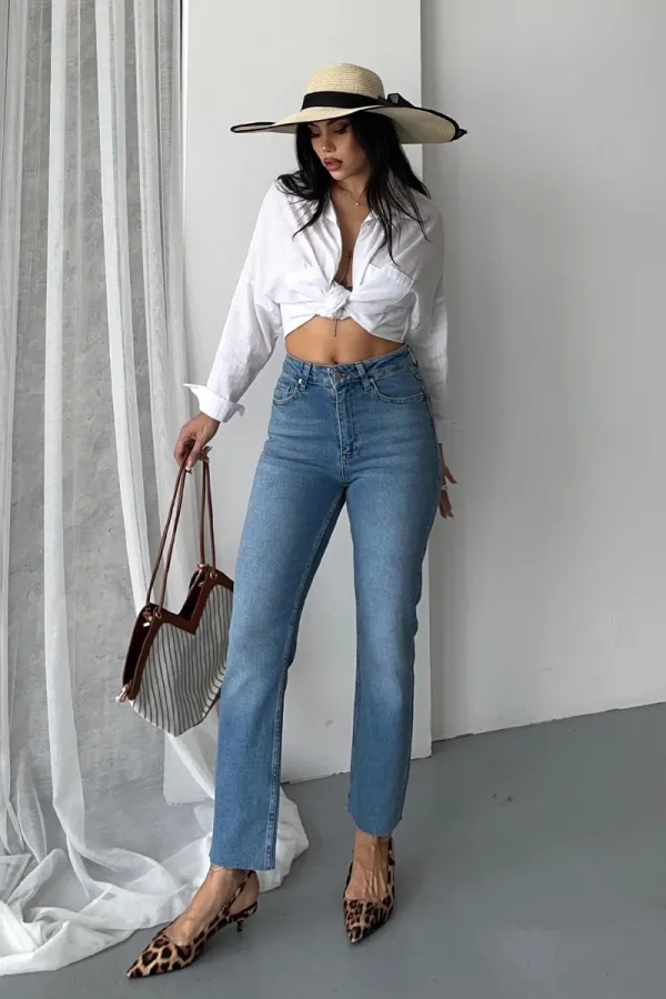 Seamless Mom Jeans 7064-15-(26-31) Light Blue Denim