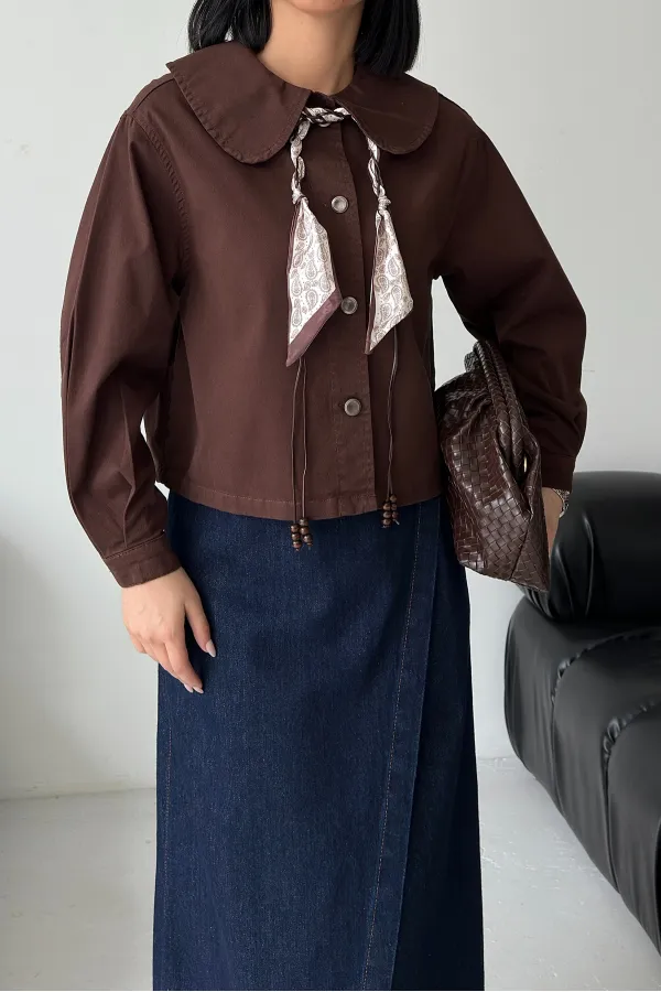 Baby Collar Denim Shirt 6095-78-(S-XL) Brown Baby Collar Denim Shirt 6095-78-(S-XL) Brown