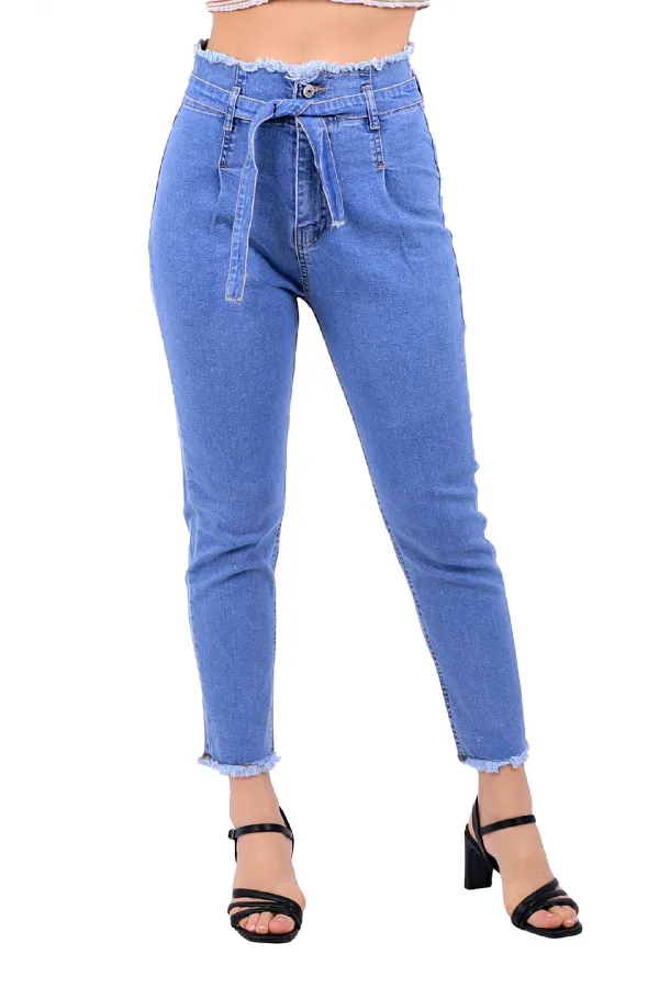 Beli Yüksek Bel Havuç Kemerli Kot Pantolon 736-15-(30-36) Beli Yüksek Bel Havuç Kemerli Kot Pantolon 736-15-(30-36)