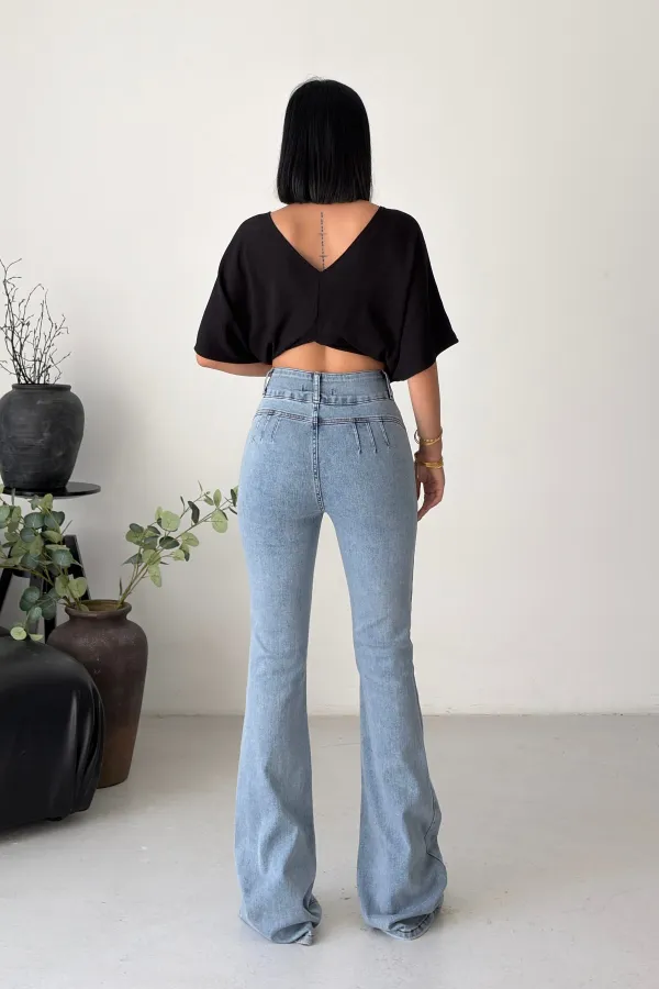 Pensli Geniş Kemerli Kot Pantolon  7151-08-(27-32)